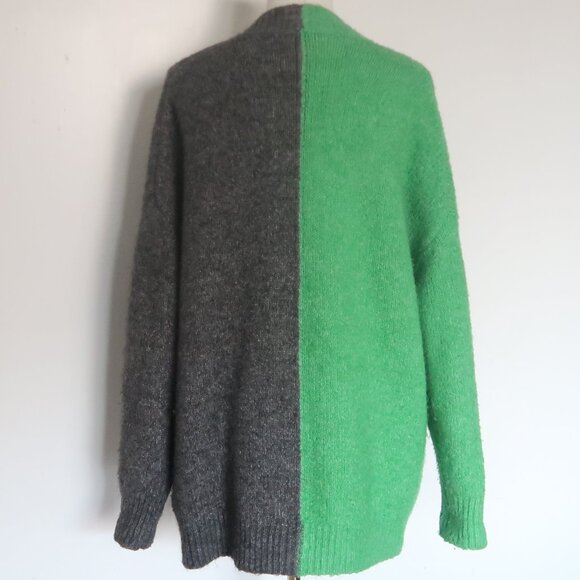 ZARA Two Tone Colorblock Wool Alpaca Oversized Button Front Cardigan Sweater L - Picture 7 of 10